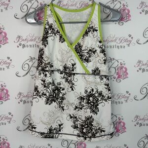 Tek Gear tank top paisley green White Floral Camisole Green Trim